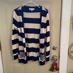 Navy blue and cream striped cardigan